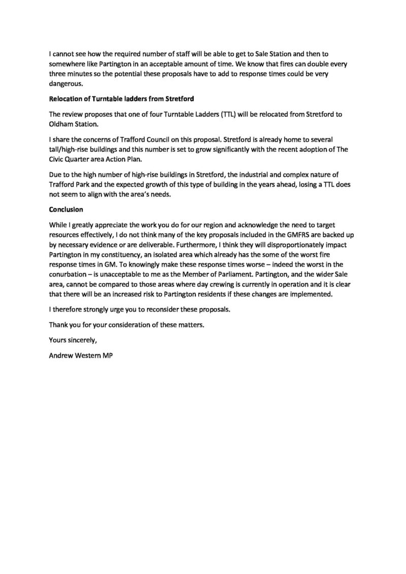 Letter to Greater Manchester Fire and Rescue Service (part 1)
