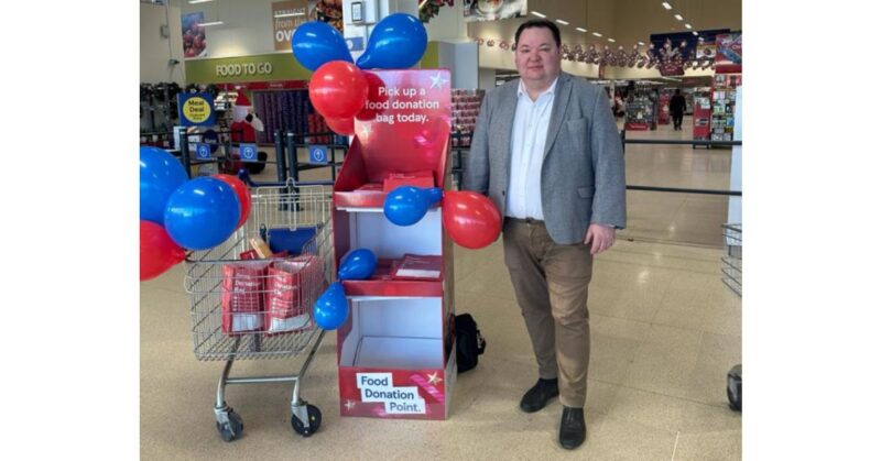 Andrew, visiting the Winter Food Collection at Tesco in Old Trafford.