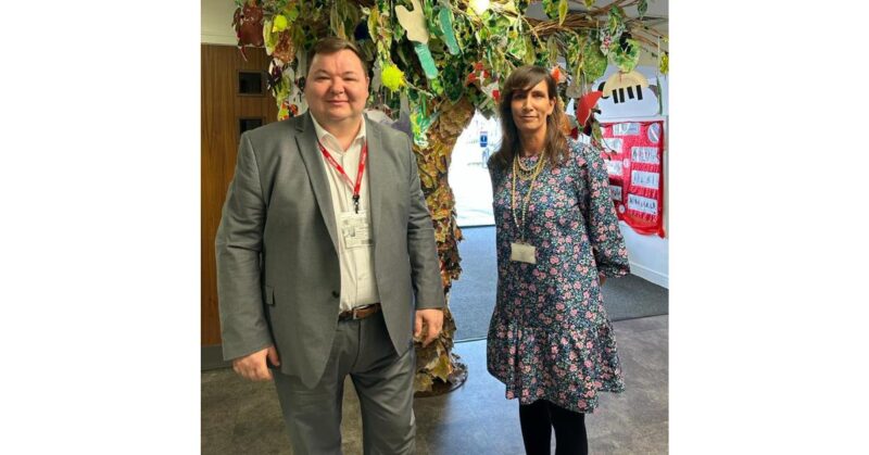 Andrew with Delamere School headteacher Sally Judge.